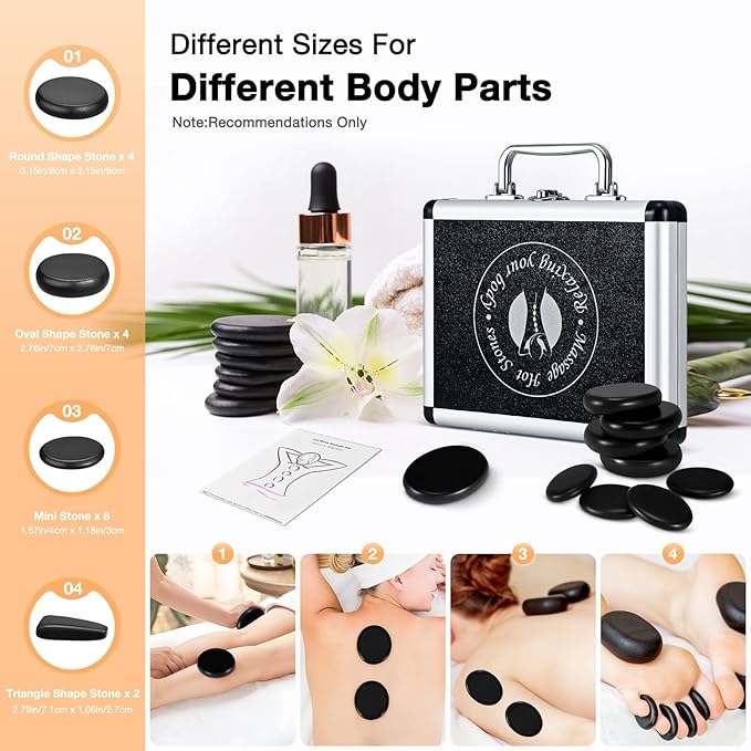 Hot Stones Massage Set, 18 Pcs Basalt Hot Stones with Heater Kit, Massage Stones for Professional or Home spa, Relaxing, Healing, Pain Relief