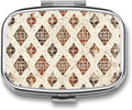 Pill Box Ivory and Brown Square Pill Case Mini Metal Travel Pillbox for Purse Small Cute 2 Compartment Medicine Pill Organizer Portable Pill Container Holder for Daily Medicine Vitamin