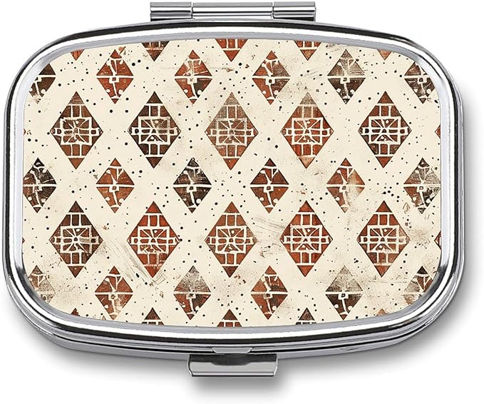 Pill Box Ivory and Brown Square Pill Case Mini Metal Travel Pillbox for Purse Small Cute 2 Compartment Medicine Pill Organizer Portable Pill Container Holder for Daily Medicine Vitamin