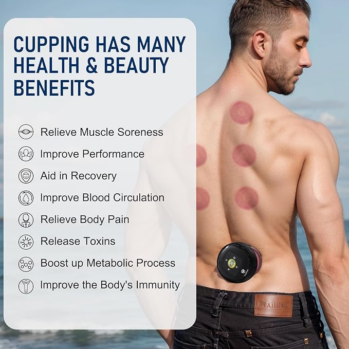 5-in-1 Smart Dynamic Cupping Set, 12 Levels Cupping Kit for Massage Therapy with Red Ligh-t Therapy&Heat Penetrates for Targeted Pain Relief, Knots, Aches, Muscle Soreness - 2Pcs(Black&Black)