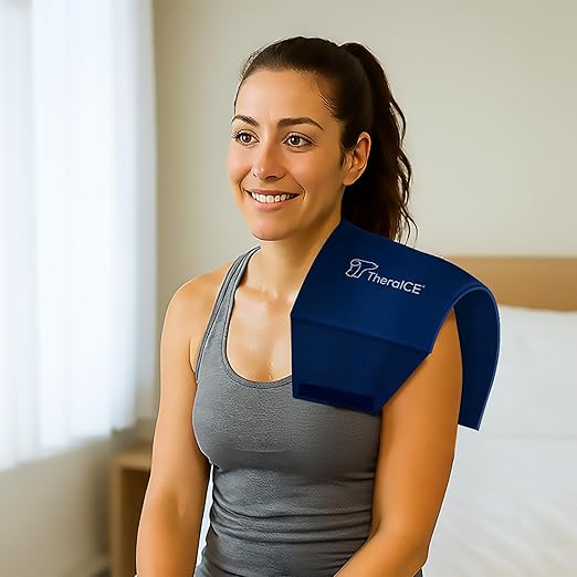 TheraICE Knee Ice Pack Wrap Compression ANYSleeve for Injuries, Reusable Gel Cold Packs Brace for Elbow & Calf - Flexible Cold Wrap Recovery for Pain Relief (One Size fits most people & Body parts)
