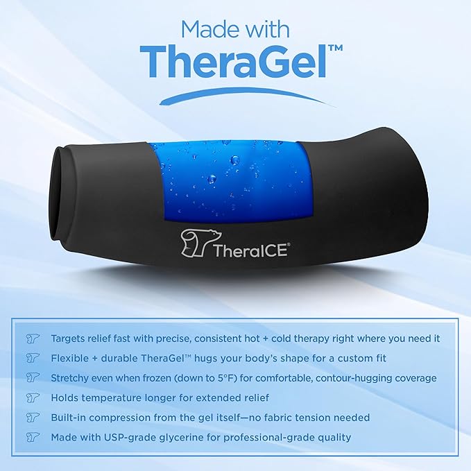 TheraICE Knee Ice Pack Wrap PRO Compression Sleeve for Injuries | Reusable Gel Cold Packs Brace Cold Wrap Recovery for Meniscus ACL MCL Surgery | FocusZone for Extra Cooling & Pressure | Women & Men
