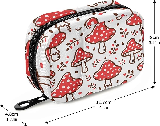 Pill Box Red Mushroom 7 Day Pill Case Travel Pill Organizer Bag with Zipper Portable Weekly Vitamin Medicine Supplement Holder Pouch Bag