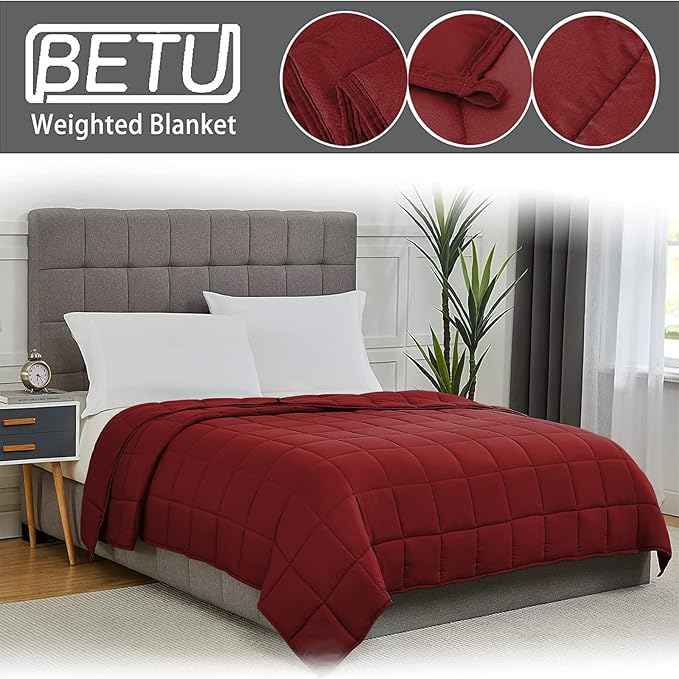 Red Weighted Blanket for Adults 20lbs, 60"x80", Queen Size Cooling Heavy Throw Blanket for 130-220lbs, Microfiber Soft Thick Big Blankets Weighted Comforter Breathable Gift for Sleeping