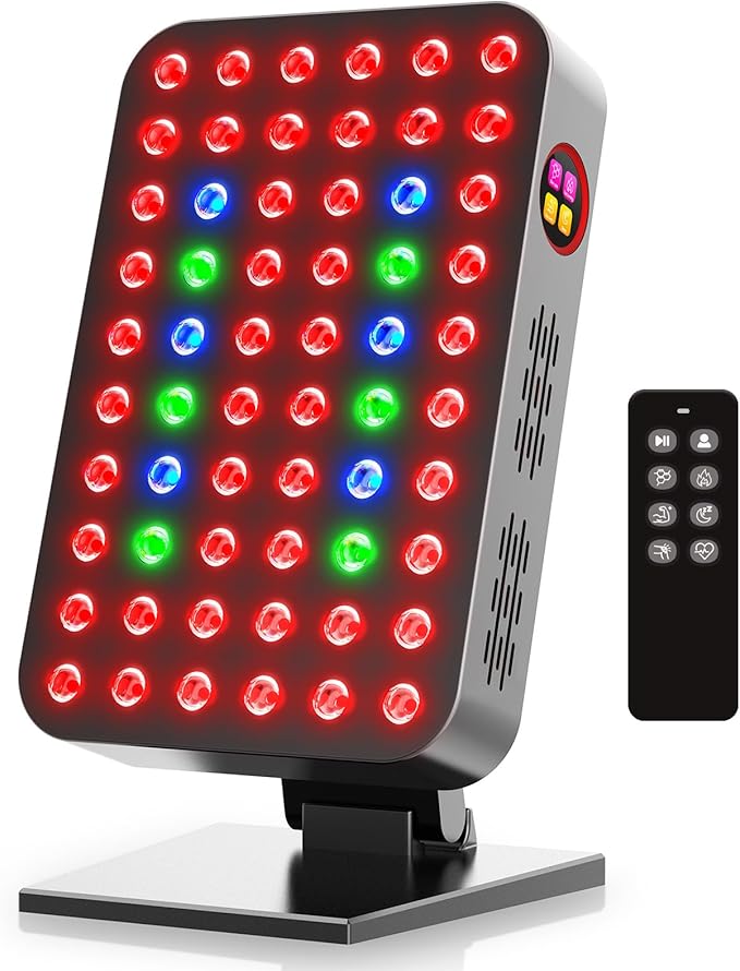 Red Light Therapy Panel 300W 60pcs Dual-Chip 4 Bands LED Light Therapy Red Infrared Blue Green 660nm 850nm 455nm 528nm, High Irradiance, Touch Screen Controller, Ideal for Body, Face, Skincare, Sleep