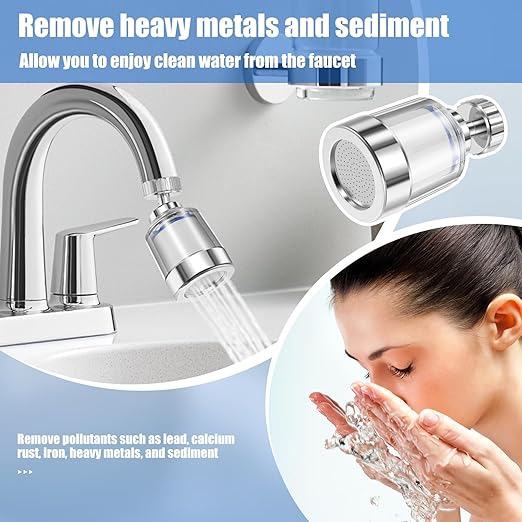 3 PCS Sink Filter Water Faucet, 360 ° Rotating Bathroom Sink Filter, Removes Chlorine Fluoride Heavy Metals Hard Water for Home Bathroom & Kitchen