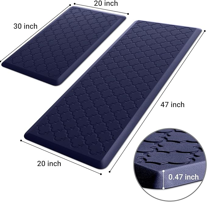 Kitchen Mat [2 PCS] Cushioned Anti-Fatigue Floor Mat Water Resistant Non-Skid Kitchen Mats and Rugs Ergonomic Comfort Foam Kitchen Rugs Standing Mat for Floor Office Sink (Blue,20"x30"+20"x47")