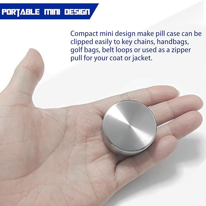 Titanium Waterproof Pill Case EDC Urgency Capsule Case Pocket Metal Box Camping Tiny Case, Silver