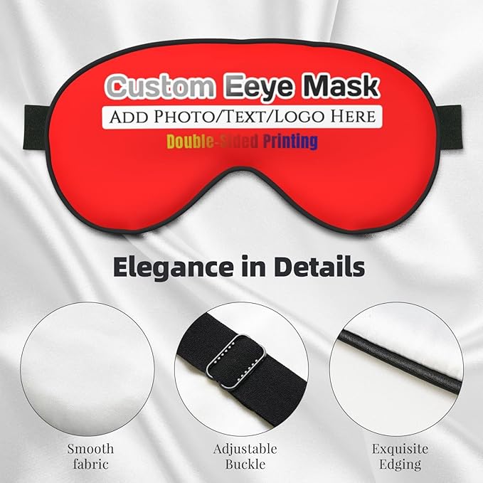 Personalized Eye Mask Add Picture Text Image Logo Custom Travel Sleeping Masks for Home Office Customized Sleep Mask for Men Women Blocks Light Adjustable Strap Red