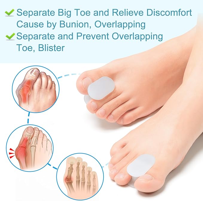 Povihome 16 Pack Toe Spacers Separators, Bunion Corrector Gel Orthotics (0.3'' Thick) for Bunion, Overlapping Toes - S Size