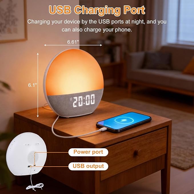 Sunrise Alarm Clock, White Noise Sound Machine, Gentle Alarm Clocks for Bedrooms, Natural Linen, 24 Soothing Sounds, 17 Night Lights, Dimmable Clock, Dual-Alarm for Heavy Sleepers