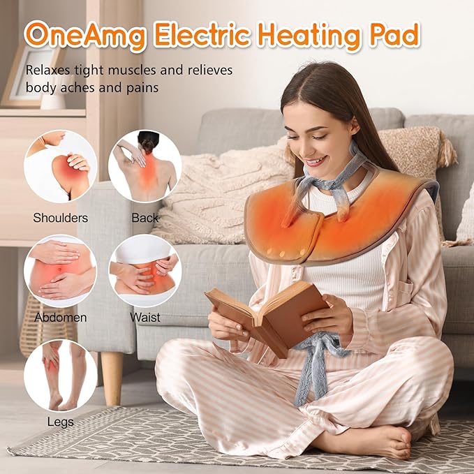 24''×37'' Heating Pad for Neck and Shoulders and Back Pain Relief, Electric Extra Large Heating Pad with 6 Temperature Settings & 4 Auto-Off Timers,Thoughtful Gift for Women, Men,The Elderly