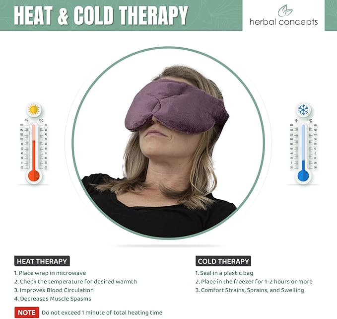 Herbal Concepts Aromatherapy Eye Shaped Microwaveable Wrap Made of Organic Flaxseed, Yarrow, & Hops for Eye | Sinus Mask Relieves Sinus & Headache | Available in Blue