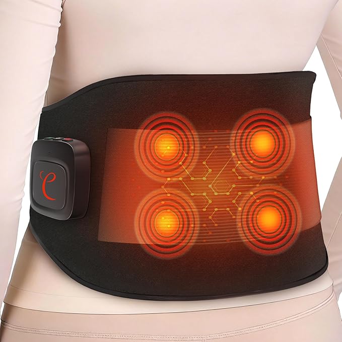 Comfytemp Extra Large Cordless Heating Pad with Massager for Back XXL, FSA Eligible HSA Portable Rechargeable 2X Larger Lower Back Massager with 4 Motors, Wireless Heated Waist Belt Button APP Control