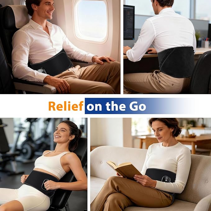 Cordless Heating Pad for Back, Back Heating Pad Rechargeable Heated Waist Belt Wrap with Built-in Warming Layer 5 Heat Options & 3 Auto Timer