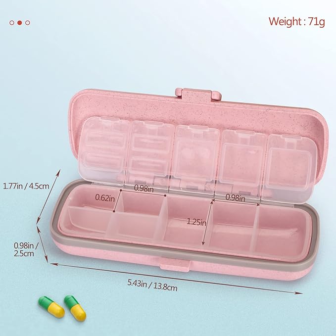 Naturetouch Pill Organizer, 7 Compartments Pill Box Portable Travel Medicine Organizer for Purse or Pocket 7 Day Pill Dispenser Storage Case with Lock for Vitamin Medication Fish Oil Supplements Pink