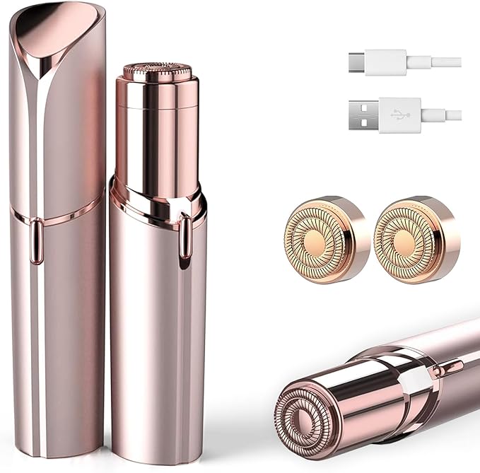 Facial Hair Removal for Women, Electric Painless Facial Hair Remover for Face, Lip, Chin with USB Rechargeable, Gold(2 pcs Heads)
