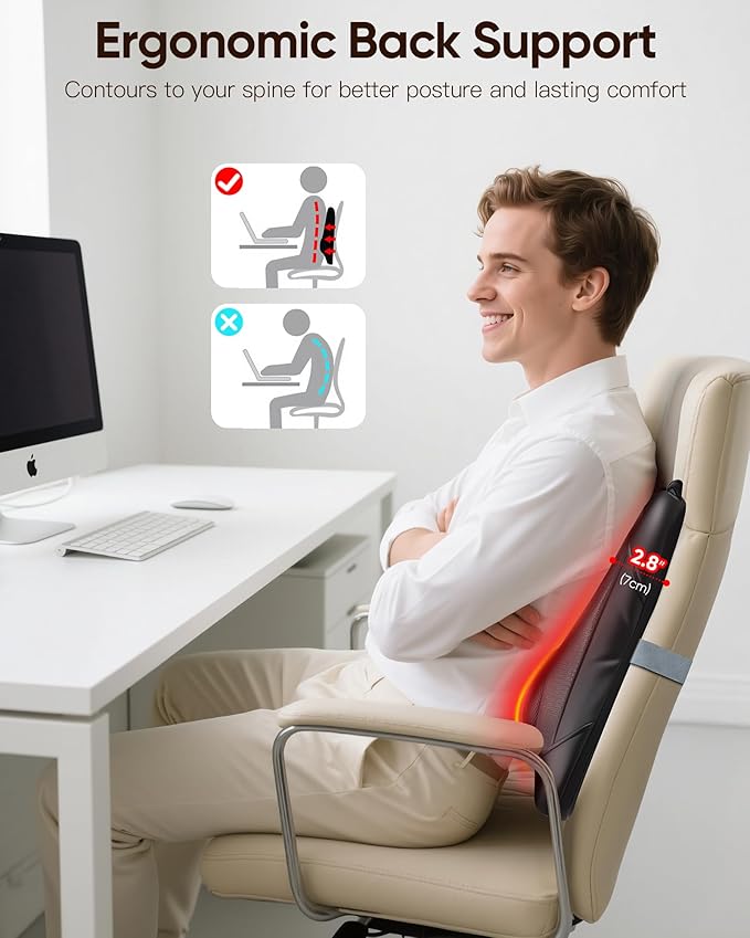 Shiatsu Back Massager with Heat : Up & Down Rolling Massage– Kneading Massager for Back Pain Relief Deep Tissue - Adjustable Intensity and Heat for Office Workers, Seniors, and Daily Comfort