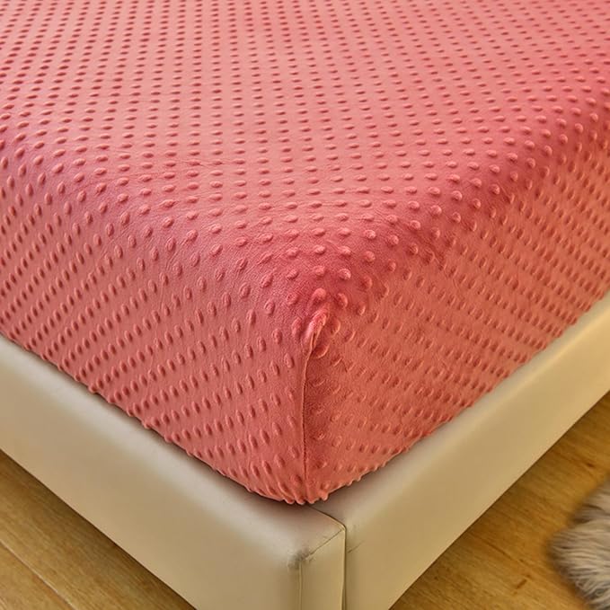 ZIQINPSQ Coral Velvet Fitted Sheet-Thickened Cold-Resistant and Warm Bed Sheets-Soft Velvet Fleece Fitted Sheets with-Elastic All Around. (LightCoral, Twin)