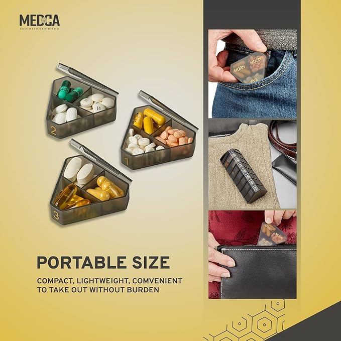 MEDCA Moisture Proof Weekly Stackable Pill Organizer - BPA Free, Weekly Pill Box Case with 3 Daily Compartments - Black Pill Box to Store Pills, Vitamins, Supplements