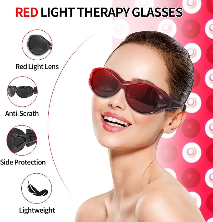 FreeMascot Red Light Therapy Glasses, Laser Safety Glasses IPL 200-2000nm, Eyes Protection for Tanning Goggles and Red Light Therapy