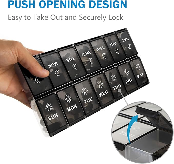 Mossime XL Large Daily Pill Organizer 2 Times a Day, Extra 7 Day Pill Box Am Pm, Weekly Day Night Vitamin Holder, Medicine Organizer, Big Pill Container, Medication Dispenser 14 Compartments
