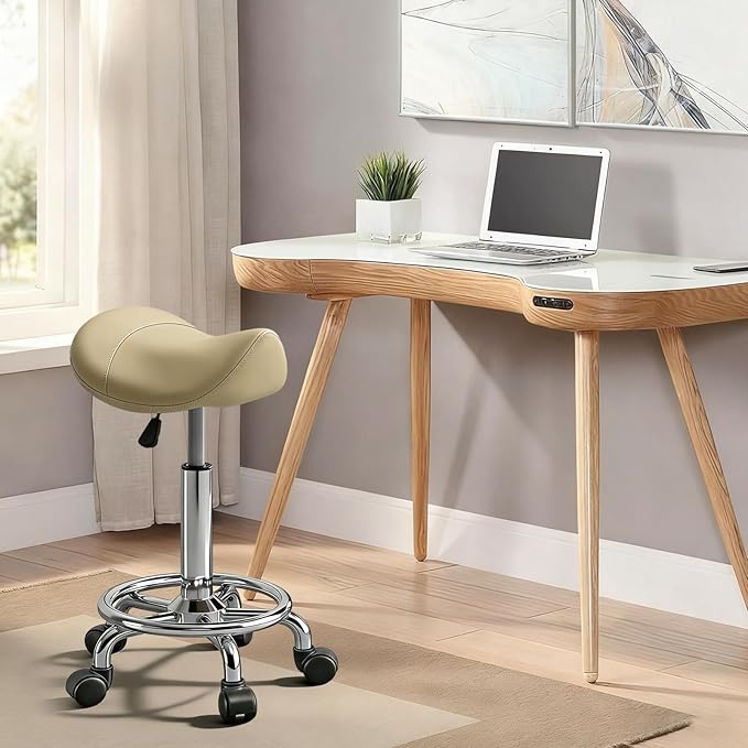 Saddle Stool with Ring Pedal, Adjustable Hydraulic Rolling Chair with Wheels for Medical, Massage, Salon, Spa, Kitchen, and Drafting Use