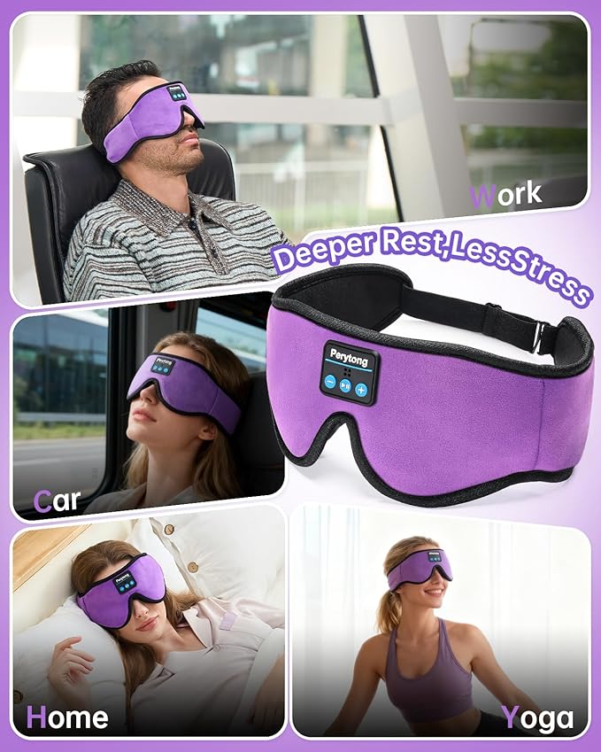 Sleep Mask with Bluetooth 5.4 Headphones, Wireless Music Sleep Eye Mask for Side Sleepers, 3D Contoured Comfort & Built-in HD Stereo Earphones, Blackout for Travel (Deep Lavender)