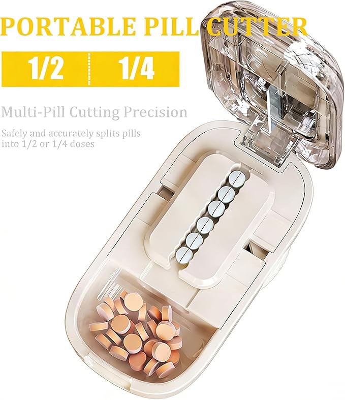 Pill Cutter for Cutting Multiple Pills, 1/2 1/4 Pill Splitter for Large, Small and Tiny Pills, with Improved Sharp Blade, Centering Device (Starlight Black, One Size fits All)