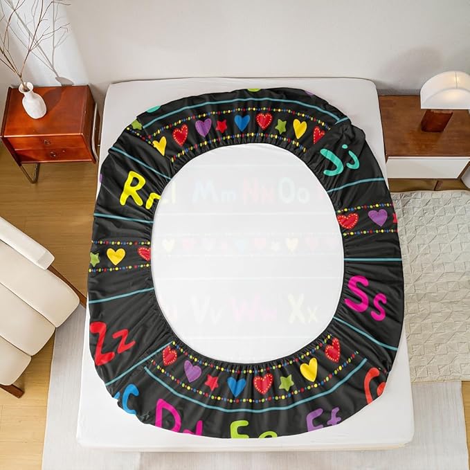 ABC Alphabet Bed Sheet Set Twin, Alphabet Numbers Fitted Sheet for Kids Educational Learning Bedding Set Learning Time Bed Cover with 1 Pillow Case (No Flat Sheet)