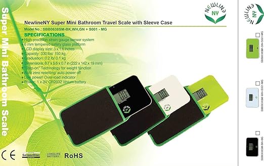 NewlineNY Step-on Super Mini Smallest Travel Bathroom Scale with Protection Sleeve: SBB0638SM-BK+S001MG
