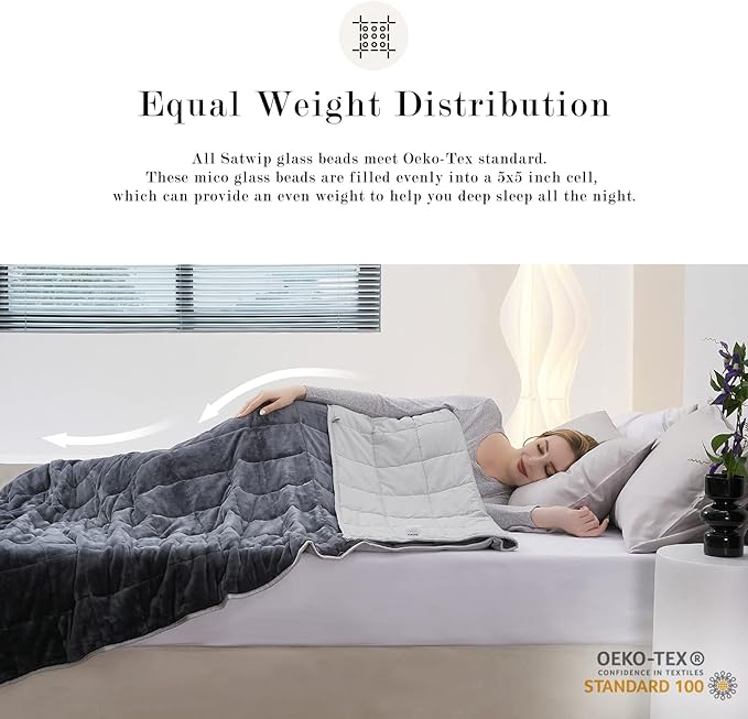 Satwip Grey Weighted Blanket 15 Pounds, Fuzzy Warm Flannel Throw Blanket with Soft Breathable Sanded, 48 x 72 inches, Grey
