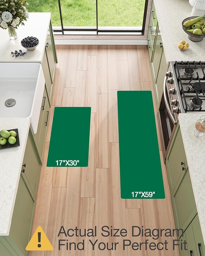 LUMI Anti-Fatigue Kitchen Floor Mats Set of 2,Cushioned Comfort Standing Rug Waterproof 2PCS, Non-Slip Ergonomic Foam Runner for Sink, Laundry, Office & Home,17x29+17x59,Tawny Echo