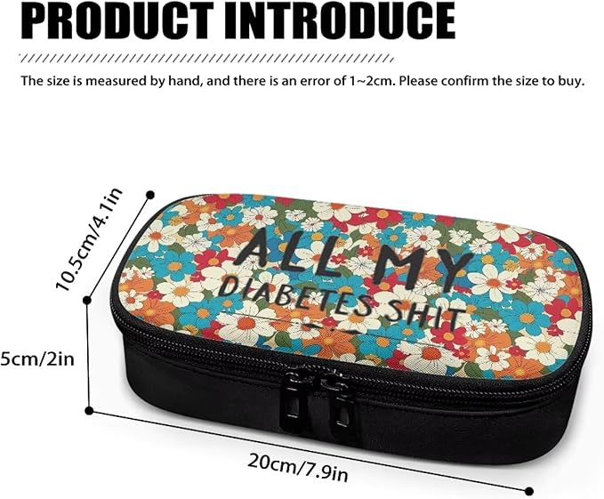 Rnyleeg All My Diabetes Shit Insulin Travel Case Flower Diabetes Bag for Women Reusable Diabetic Supplies Storage for Home Insulin Bag for Travel