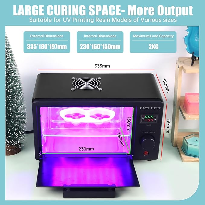 FAST MELT UV Resin Curing Box, 395nm UV Curing Light Station with 36 LED Beads, Auto UV Curing Resin Dryer Timer Setting Digital Display(S/M/H) with Tray, UV Light for Craft|Jewelry Making|DIY Decor