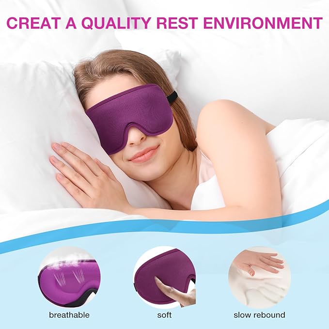 LYSIAN Sleeping Mask for Women, 3D Contoured Block Out Blindfold Travel Eye Mask with Earlugs for Plane,Meditation,Yoga(Purple)