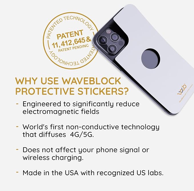 WAVEBLOCK EMF Blocker for Cell Phone - Made for iPhone 11 - The Only Patented, Real Scientifically Backed, Lab-Tested 5G-Shield Sticker to Protect You & Your Loved Ones - USA Made White