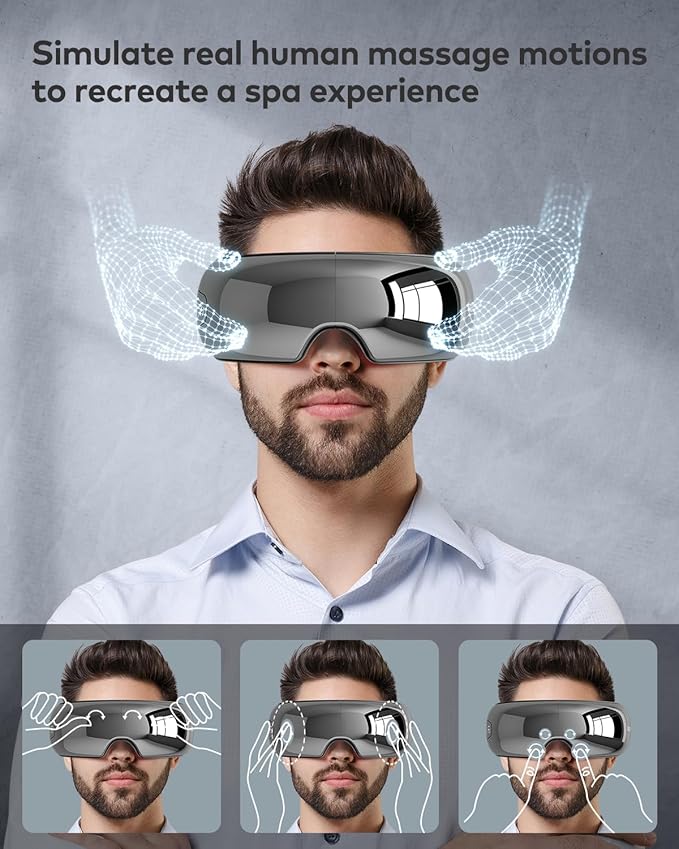 Eye Massager Mask with Heat, Visualization Eye Massager for Dark Circles, Puffiness, Migraines, Heated Eye Mask with Bluetooth Music for Relax Sleep, Gift for Women/Men/Mom/Dad/Grandma/Grandpa -Gray