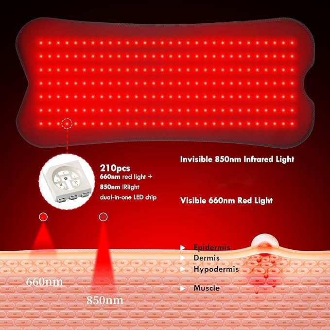 Red Light Mat for Body, 31.5" x 14" Large Red Light Pad,210LEDs 660nm&850nm Red & Near Infrared Light 5 Brightness and 5 Time Settings for Legs, Back, Waist, Shoulders Neck Black