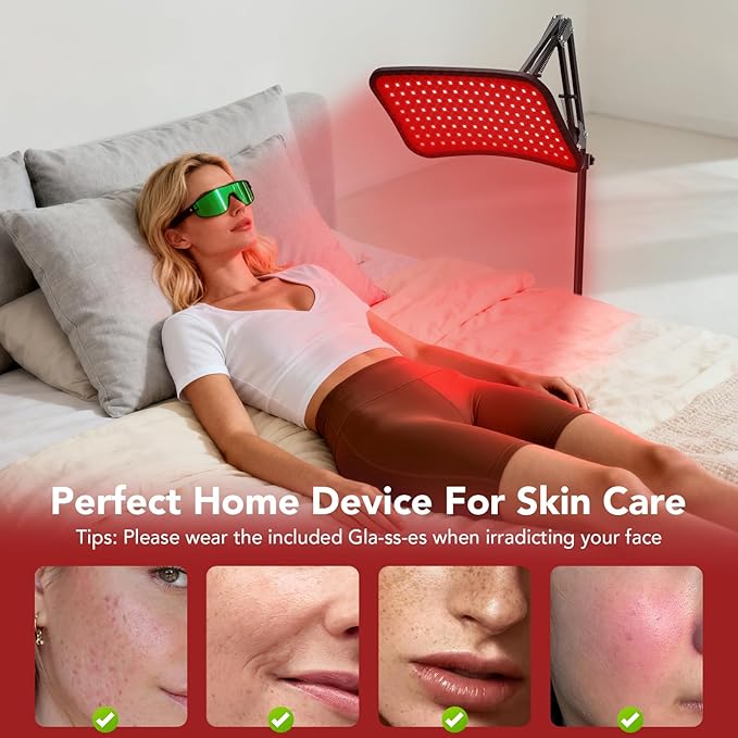 Red Light Therapy for Face and Body, 660nm Red + 850nm Near-Infrared LED Light Therapy Device with Adjustable Stand, Light Therapy for Face & Body at Home