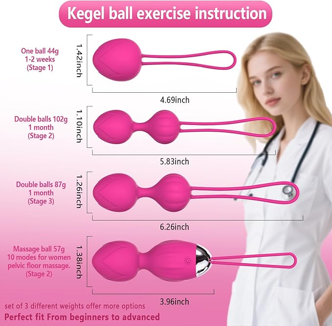 4 Kegel Balls for Women Tightening Exercise Set, Different Kegel Weights for Pelvic Floor Muscle, Pelvic Floor Trainer System for Beginners & Advance (Rose Red)