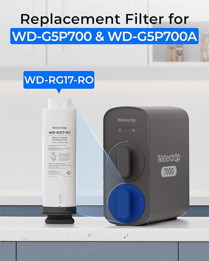 Waterdrop G5P700-RO Filter, Replacement for Waterdrop G5P700 & G5P700A & G5P700-PRO & G5P700A-PRO Undersink Reverse Osmosis System, 24-month Lifetime