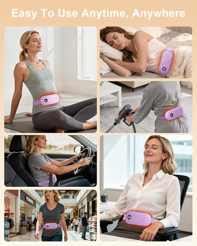 NOWWISH Upgraded Graphene Heating Pad for Period Cramps Pain Relief, Portable Electric Cordless Menstrual Heating Pad with 6 Heat Levels 6 Massage Modes 3 Timer, Easter Gifts for Women Girls, Purple
