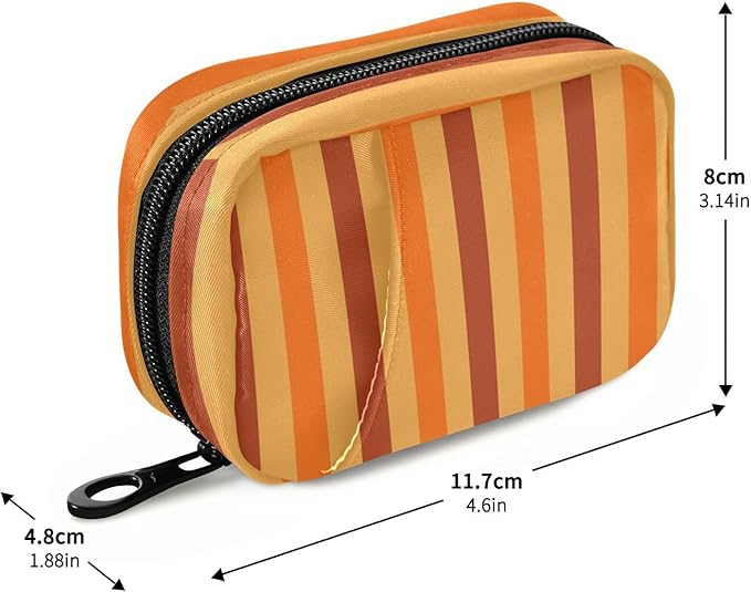 Autumn Striped Orange Travel Pill Organizer Case Box Container Weekly Portable Vitamin Medicine Holder Storage Bag with Zipper Removable