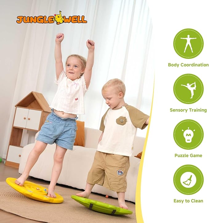Wobble Balance Board for Kids – Yellow Frog Design with Maze Track & Balls | Dual-Sided Sensory Rocker Board | Non-Slip Tactile Surface | Supports Up to 200lbs | Perfect for Toddlers & Parent-Child Play