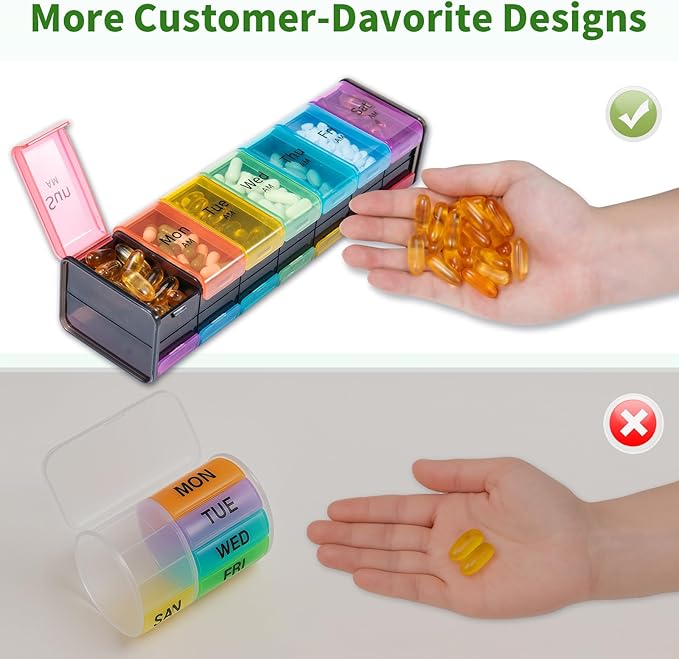 Daviky Extra Large Weekly Pill Organizer 2 Times a Day, XXL Pill Box 7 Day with AM PM Large Compartments, BPA-Free Daily Medicine Case, Jumbo Pill Holder for Fish Oils, Vitamins & Supplements（Black）