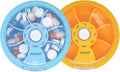 INVODA Weekly Pill Organizer 7 Compartment Rotating Pill Box for Daily Medication & Vitamins - Portable Travel Pill Case Fish Oil Supplements Vitamins Organizer (Blue+Orange)
