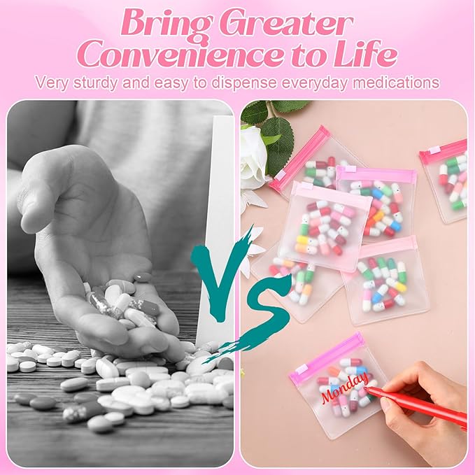 Sherr 35 Pcs Pill Pouch Bags Zippered Pill Pouch Set Reusable Translucent Medicine Organizer Self Sealing Medicine Organizer Travel Plastic Bags with Slide Lock for Storage(Gradient 2,Gradient Pink)