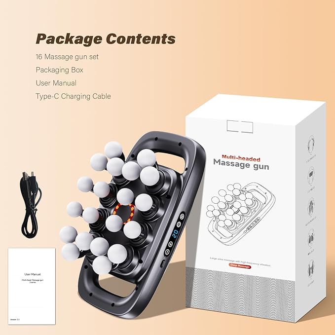 20 Head Massage Gun Deep Tissue, 2026 Upgrade Back Muscle Massager with3 Modes & 30 Intensities,2600mAh,6H Runtime Quiet Percussion Massager for Legs, Waist, Back Muscle Pain Relief