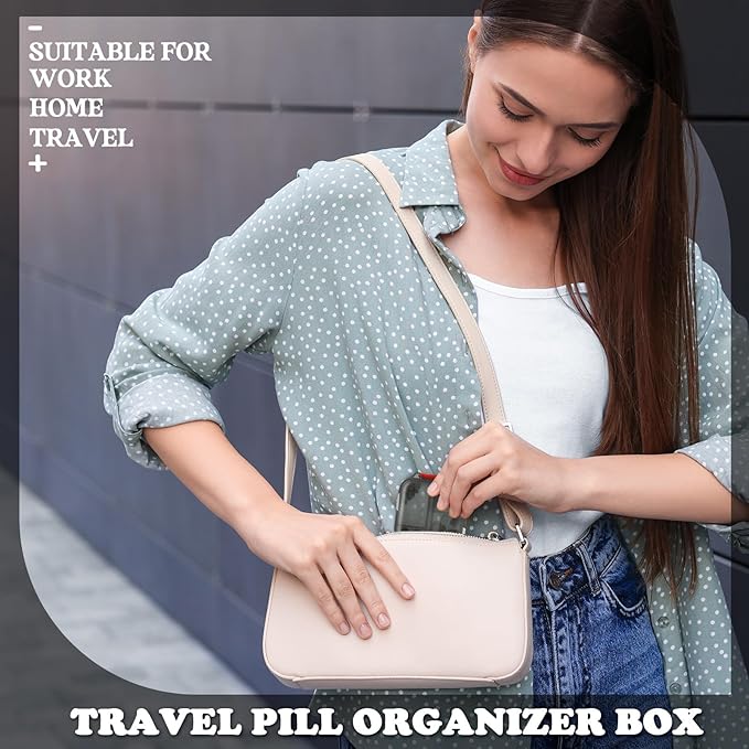 Meekoo 8 Pcs Travel Pill Organizer Pocket Portable Pill Case Daily Container Small Container Medicine Travel with 10 Compartments for Purse Fish Oil Medicine(Gray Red)